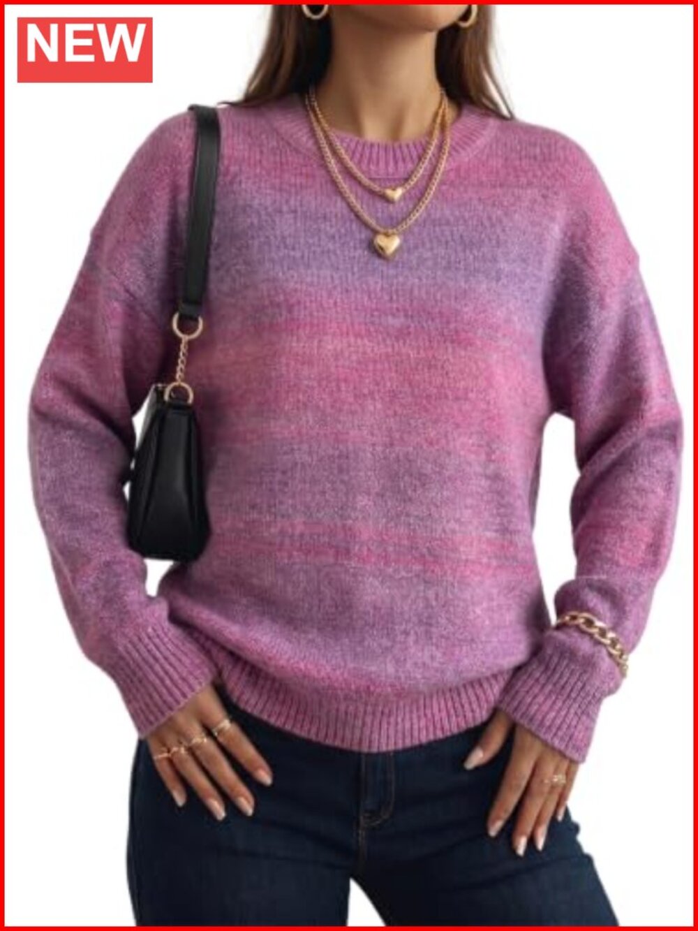 Dokotoo Women's Long Sleeve Gradient Knit Pullover Sweater